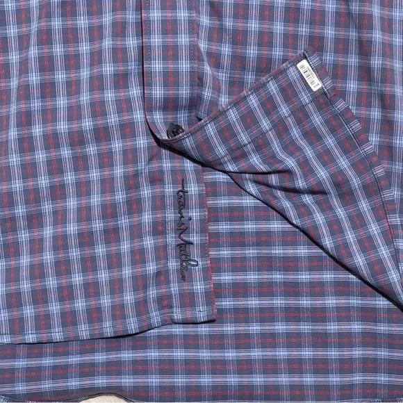 Travis Mathew Quiet-Luxury Micro-Plaid Golf-Core Stretch Shirt Preppy Blue XXL - Picture 6 of 10